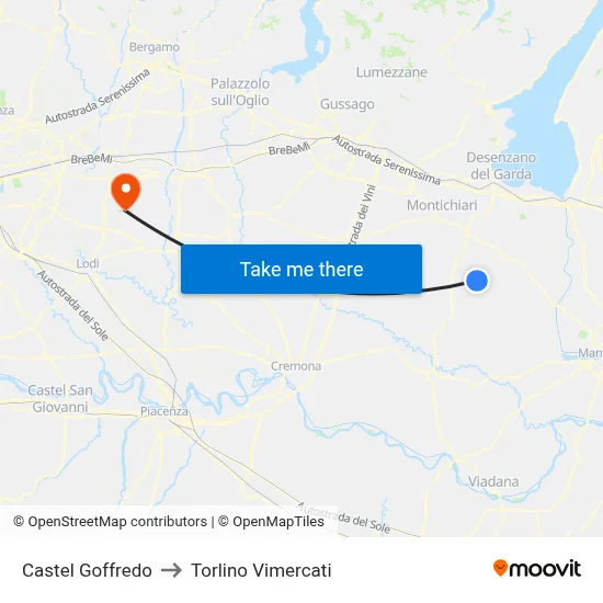 Castel Goffredo to Torlino Vimercati map