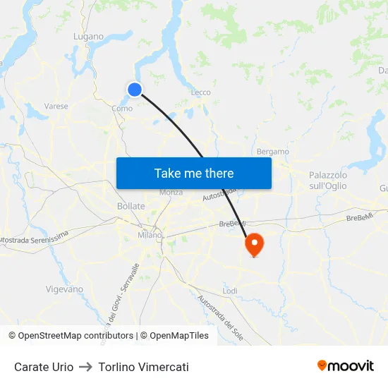 Carate Urio to Torlino Vimercati map