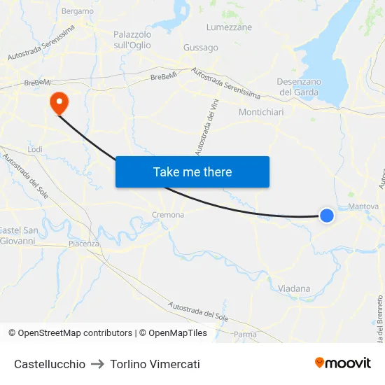 Castellucchio to Torlino Vimercati map