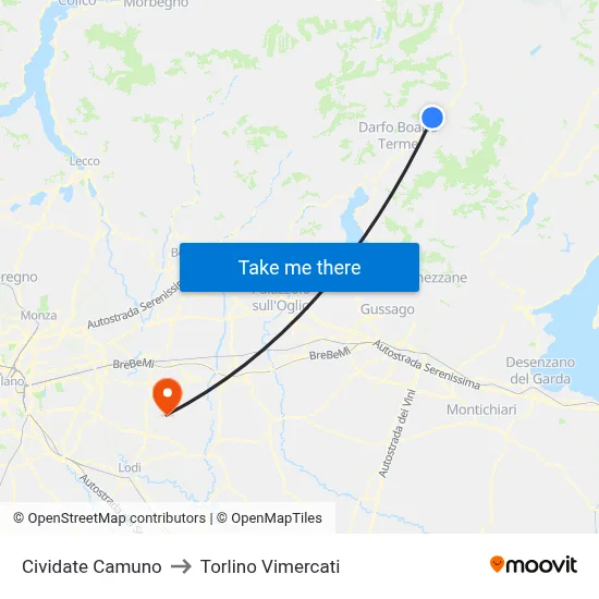 Cividate Camuno to Torlino Vimercati map
