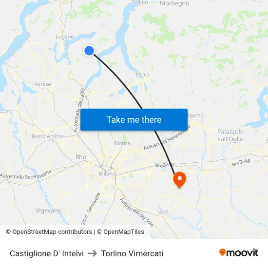 Castiglione d'Intelvi to Torlino Vimercati map