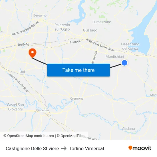 Castiglione Delle Stiviere to Torlino Vimercati map