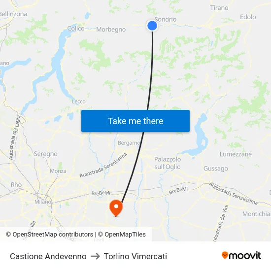 Castione Andevenno to Torlino Vimercati map
