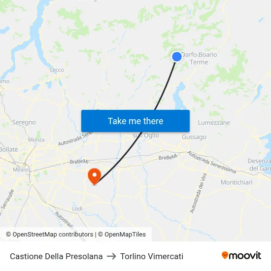 Castione Della Presolana to Torlino Vimercati map