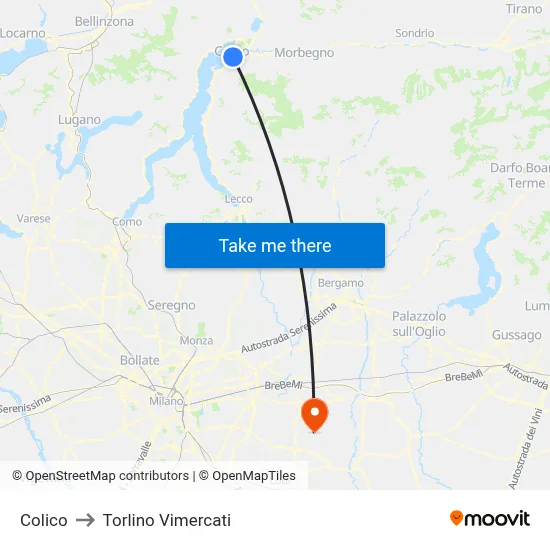 Colico to Torlino Vimercati map