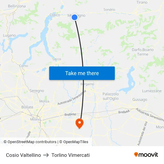 Cosio Valtellino to Torlino Vimercati map