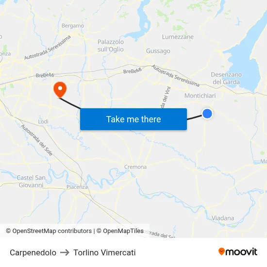 Carpenedolo to Torlino Vimercati map