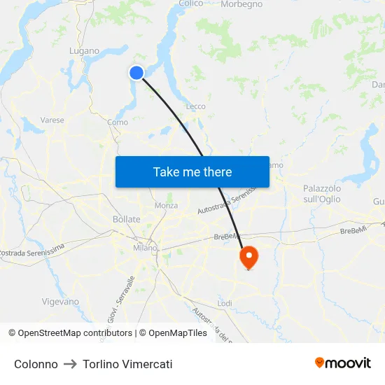Colonno to Torlino Vimercati map
