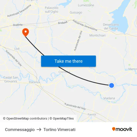 Commessaggio to Torlino Vimercati map
