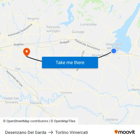 Desenzano del Garda to Torlino Vimercati map