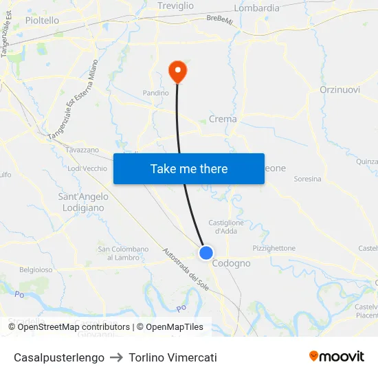 Casalpusterlengo to Torlino Vimercati map