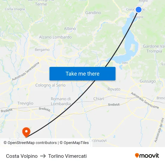 Costa Volpino to Torlino Vimercati map