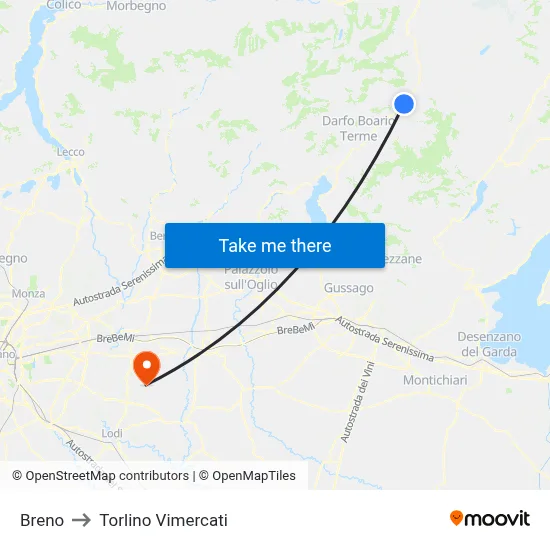 Breno to Torlino Vimercati map