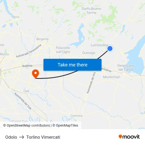 Odolo to Torlino Vimercati map