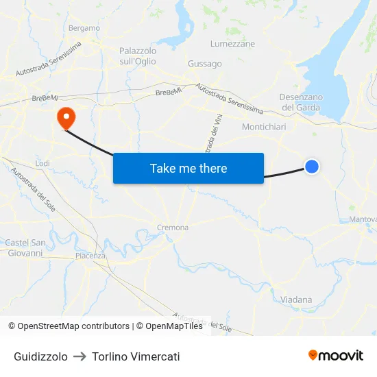 Guidizzolo to Torlino Vimercati map