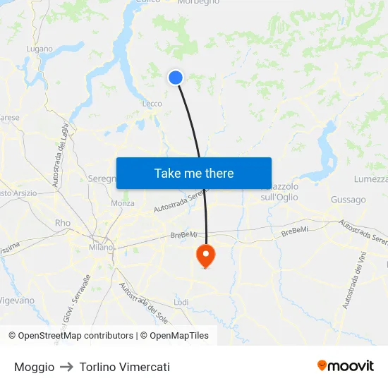 Moggio to Torlino Vimercati map