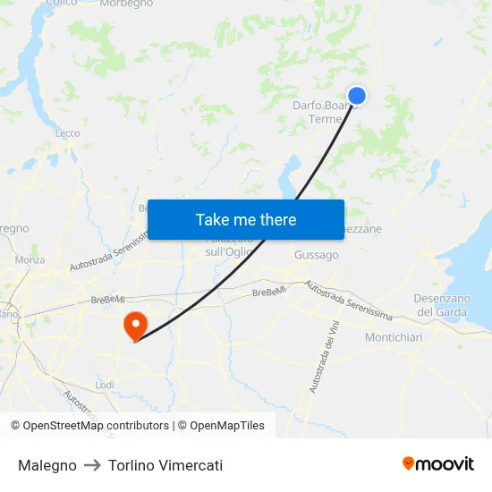 Malegno to Torlino Vimercati map