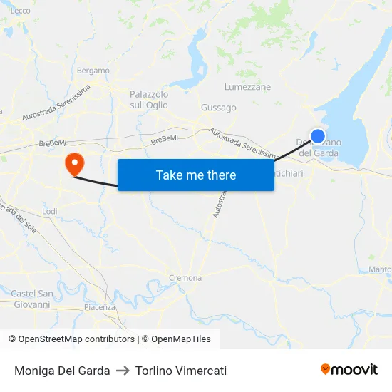 Moniga del Garda to Torlino Vimercati map