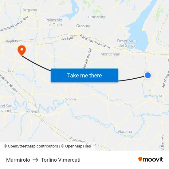 Marmirolo to Torlino Vimercati map