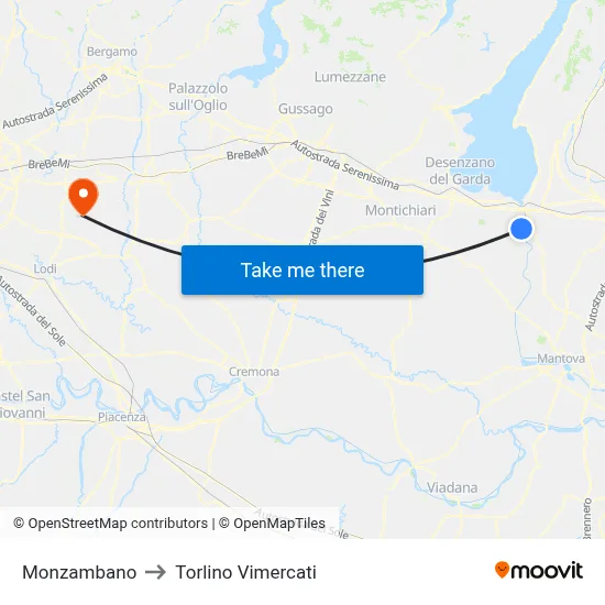 Monzambano to Torlino Vimercati map