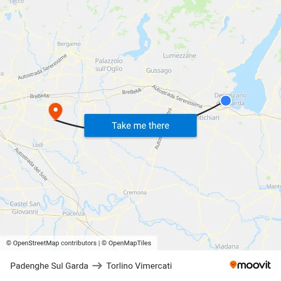 Padenghe Sul Garda to Torlino Vimercati map