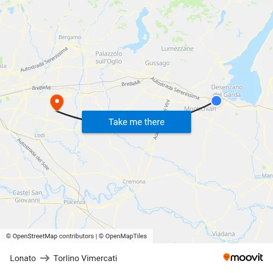 Lonato to Torlino Vimercati map