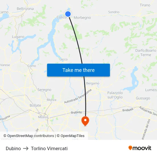 Dubino to Torlino Vimercati map