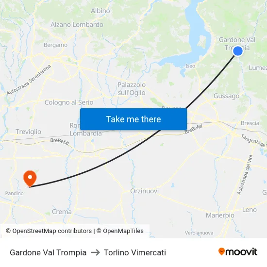 Gardone Val Trompia to Torlino Vimercati map