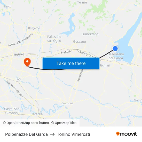 Polpenazze Del Garda to Torlino Vimercati map