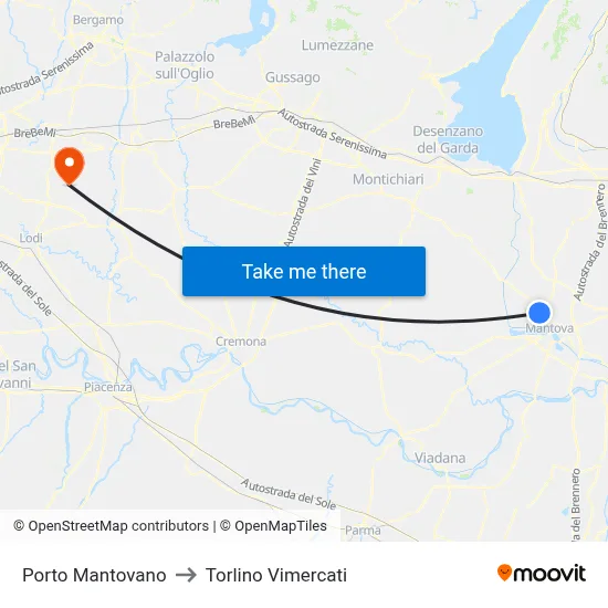 Porto Mantovano to Torlino Vimercati map