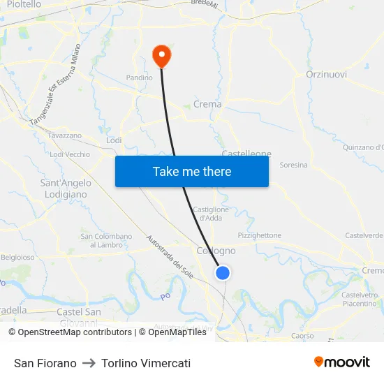 San Fiorano to Torlino Vimercati map