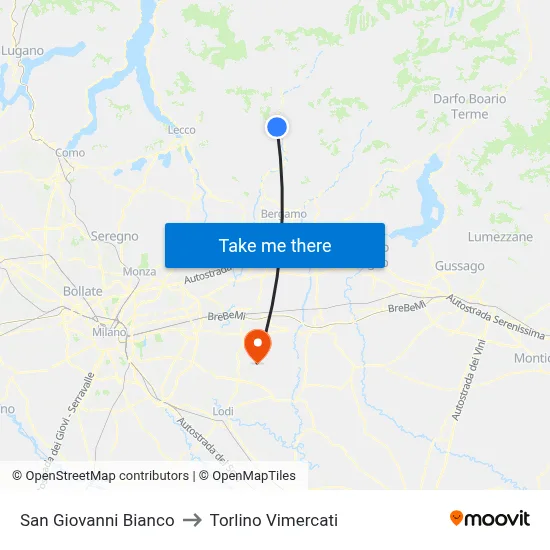 San Giovanni Bianco to Torlino Vimercati map