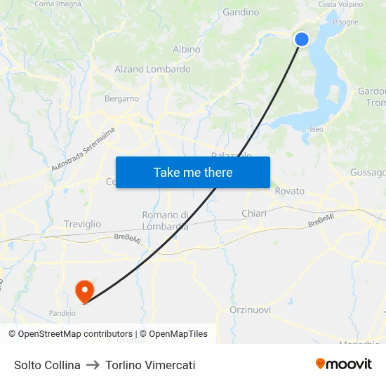 Solto Collina to Torlino Vimercati map