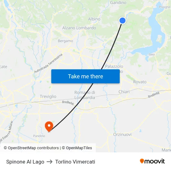 Spinone Al Lago to Torlino Vimercati map