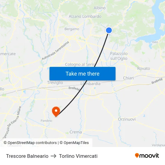 Trescore Balneario to Torlino Vimercati map