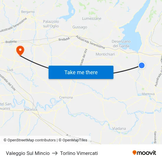Valeggio Sul Mincio to Torlino Vimercati map
