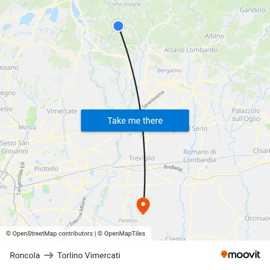Roncola to Torlino Vimercati map