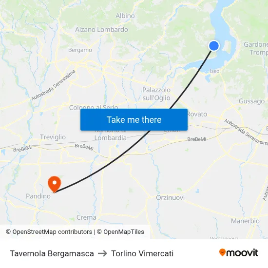Tavernola Bergamasca to Torlino Vimercati map