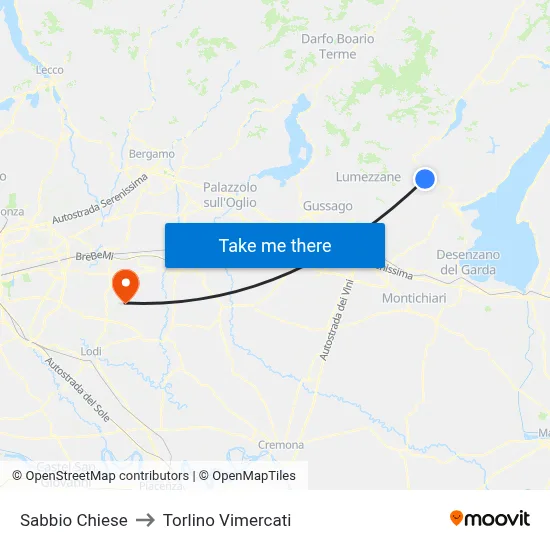 Sabbio Chiese to Torlino Vimercati map
