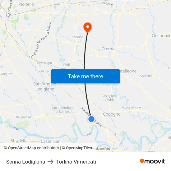 Senna Lodigiana to Torlino Vimercati map