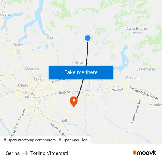 Serina to Torlino Vimercati map