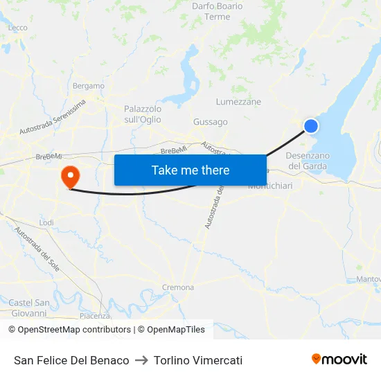 San Felice Del Benaco to Torlino Vimercati map