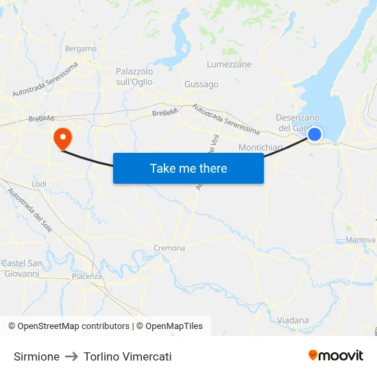 Sirmione to Torlino Vimercati map