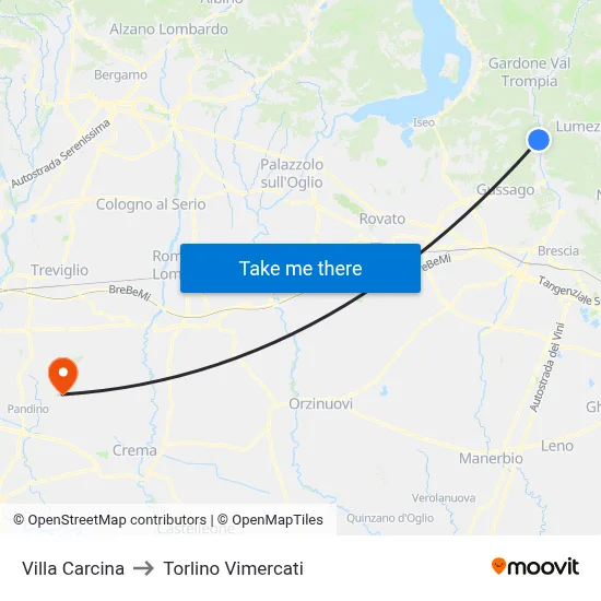Villa Carcina to Torlino Vimercati map