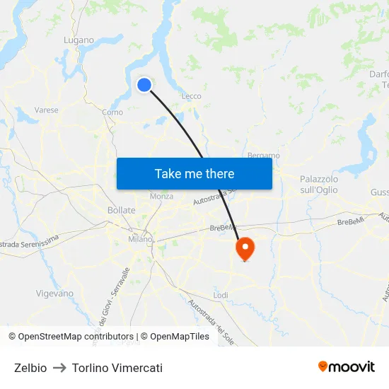 Zelbio to Torlino Vimercati map