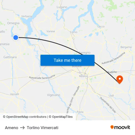 Ameno to Torlino Vimercati map