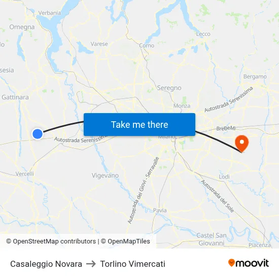 Casaleggio Novara to Torlino Vimercati map