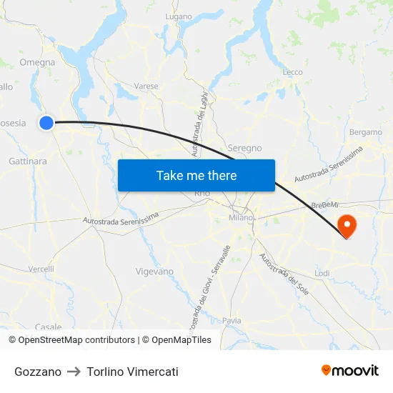 Gozzano to Torlino Vimercati map
