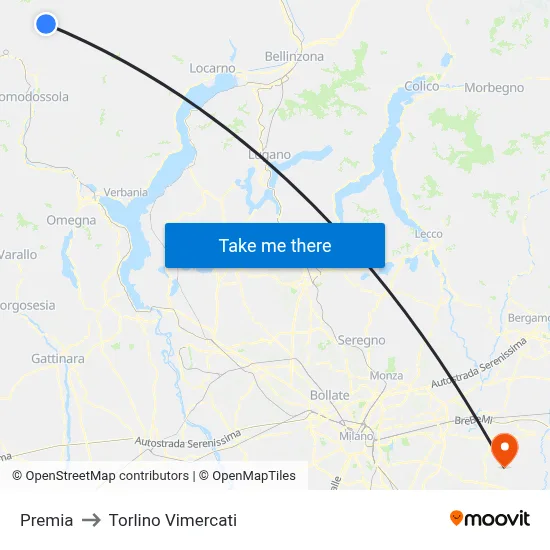 Premia to Torlino Vimercati map