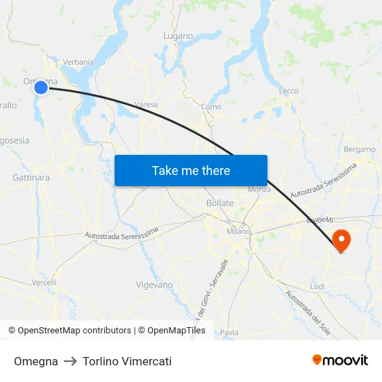 Omegna to Torlino Vimercati map